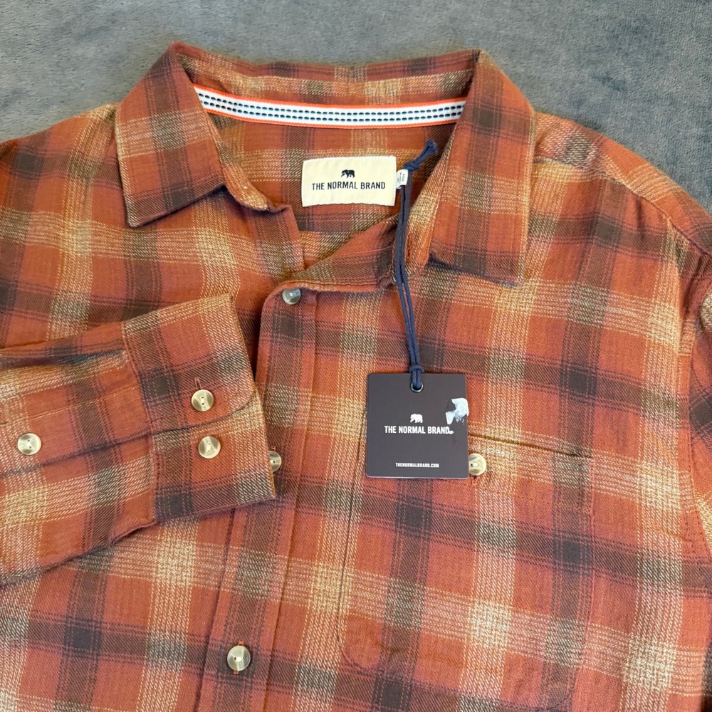 The Normal Brand Puremeso Flannel Plaid Button Up Shirt‎ Rust Orange Mens Medium